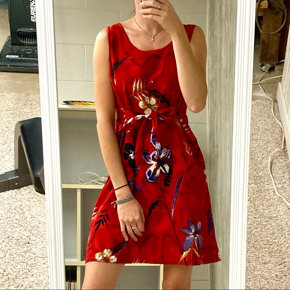 Vintage Red A-line Flower Cocktail Dress